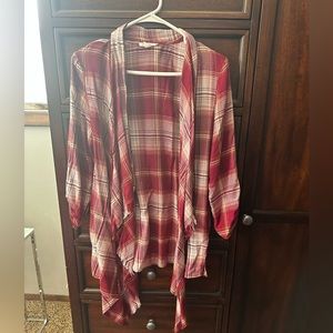 Maurices XS red plaid open front scarf cardigan